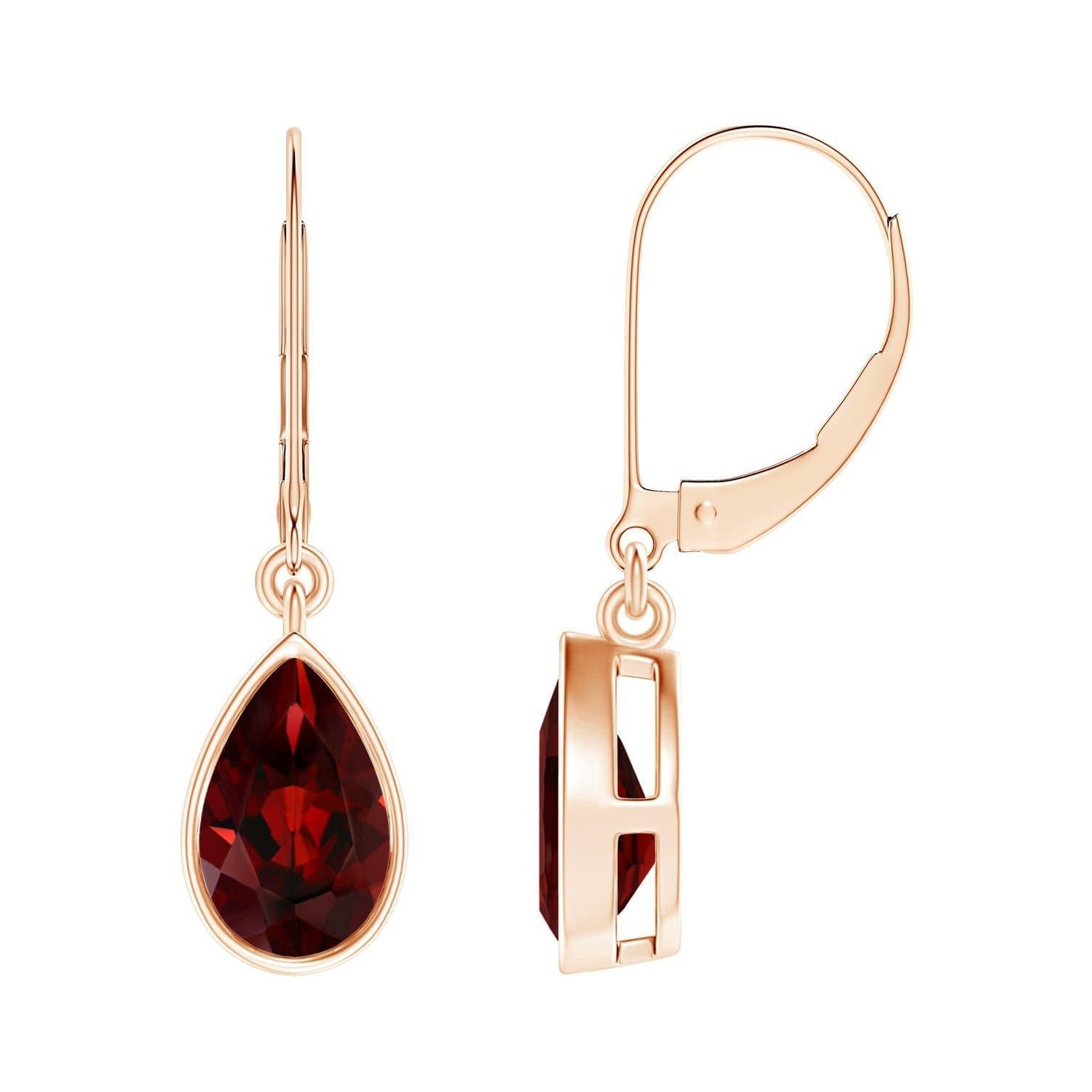 Angara Natural Bezel-Set Birne 2,4 ct Granat Leverback Drop Ohrringe in 14K Gold
