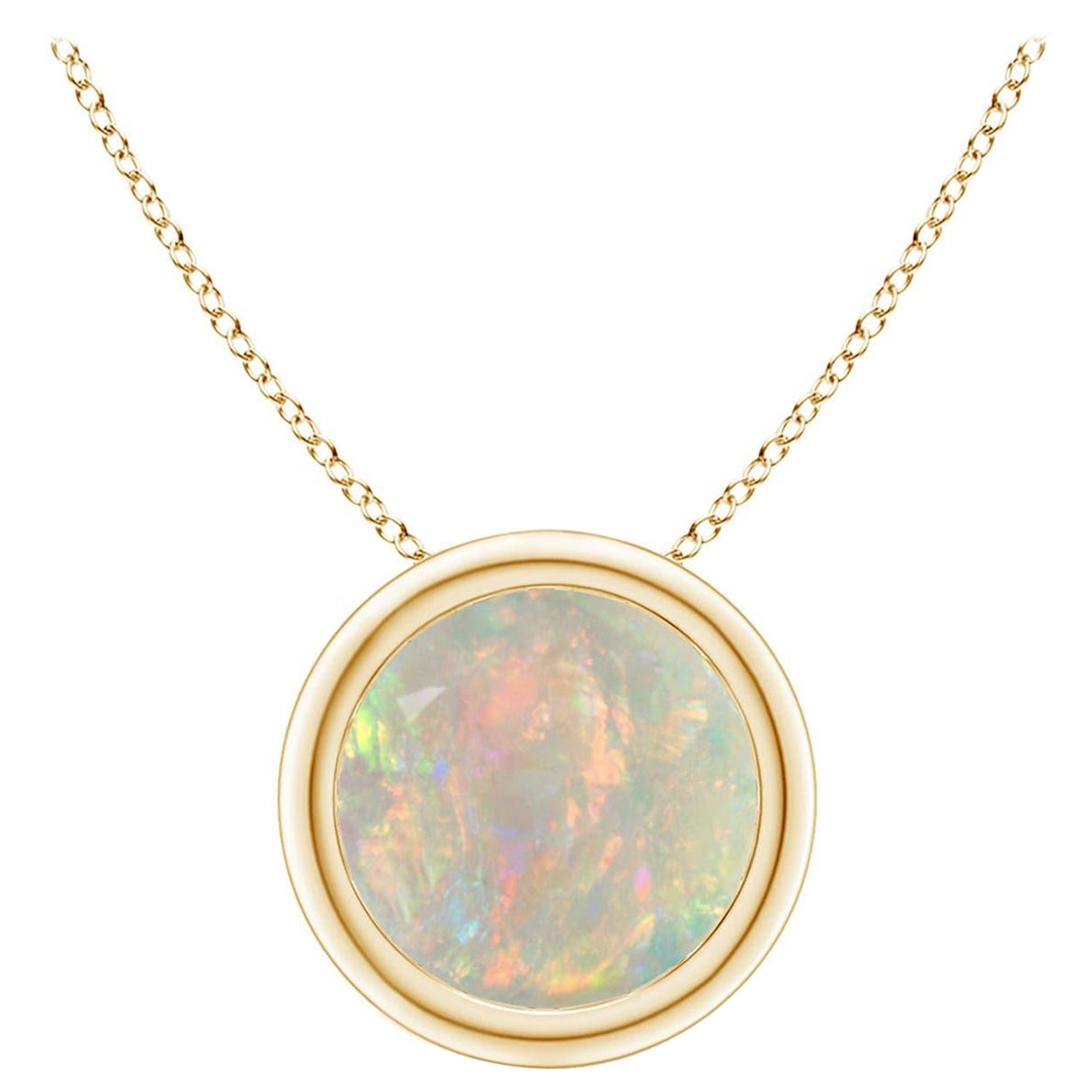 Angara Natural Bezel-Set Round 1.15 ct Opal Solitaire Pendant in 14K Solid Gold