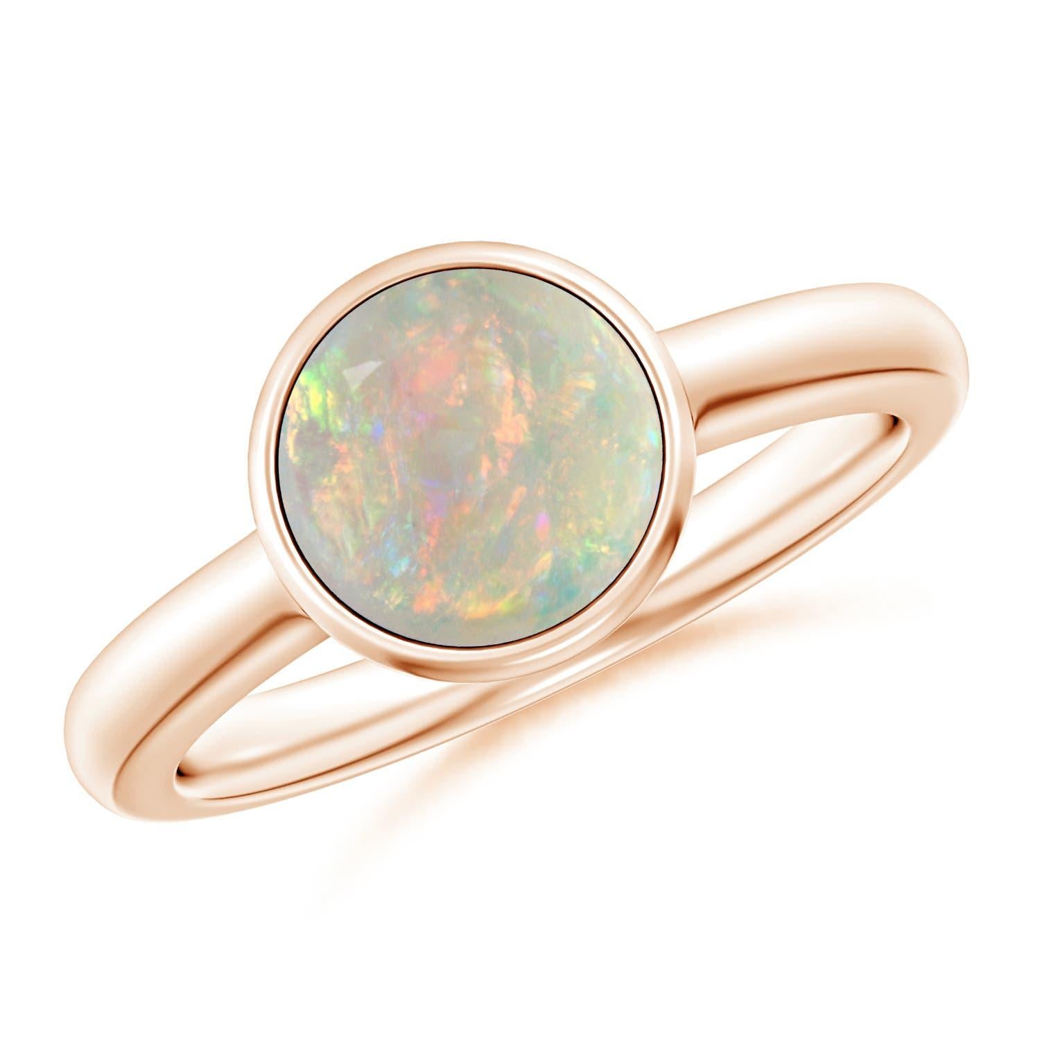 Angara natürlichen Lünette-Set rund 1,15ct Opal Solitär Verlobungsring in 14K Gold im Angebot 1