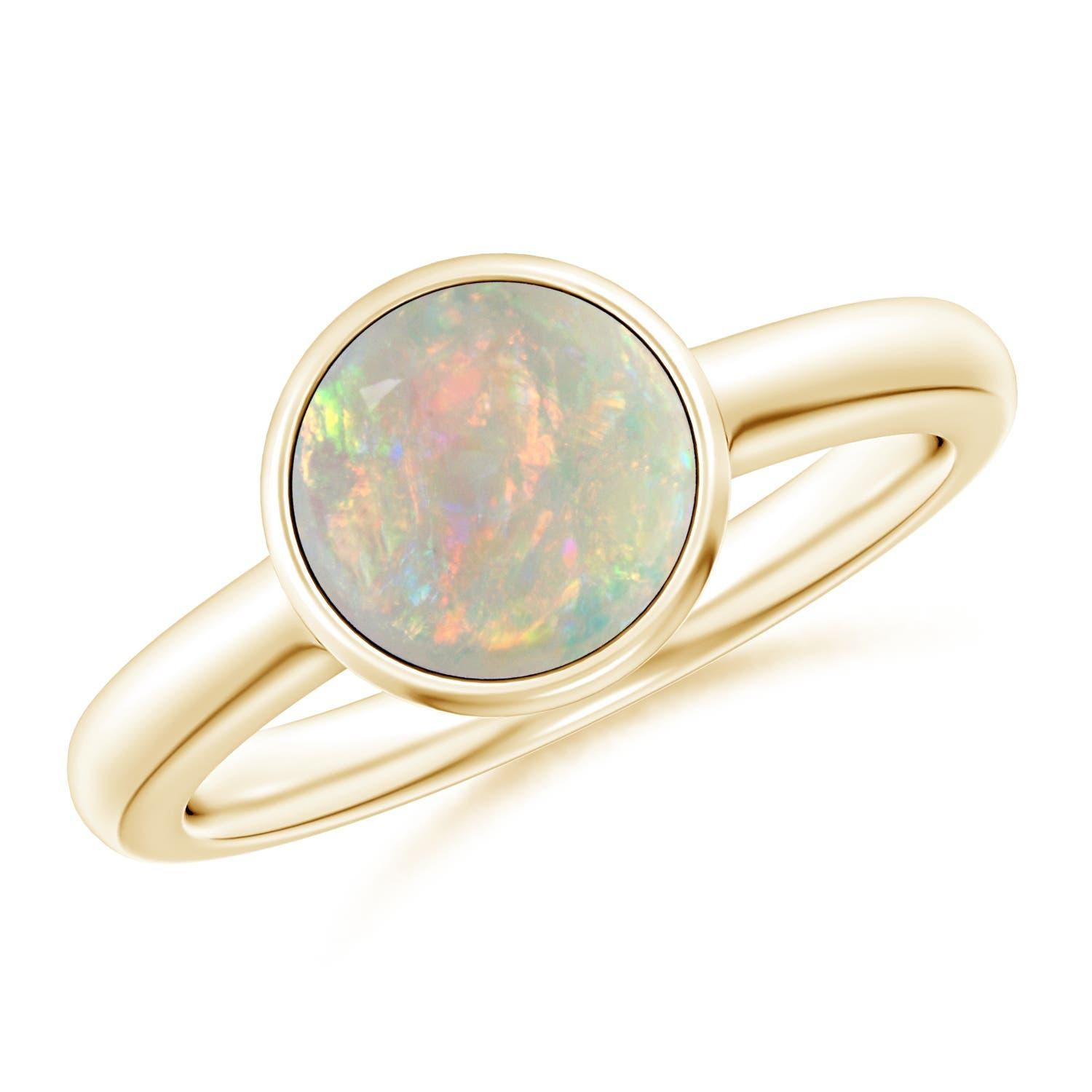 Angara natürlichen Lünette-Set rund 1,15ct Opal Solitär Verlobungsring in 14K Gold