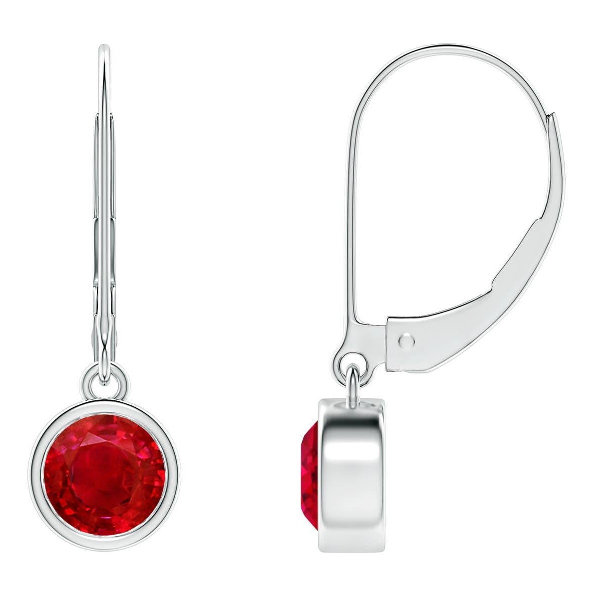 Angara Orecchini a goccia con castone naturale in oro 14K con rubino rotondo da 1,2 carati