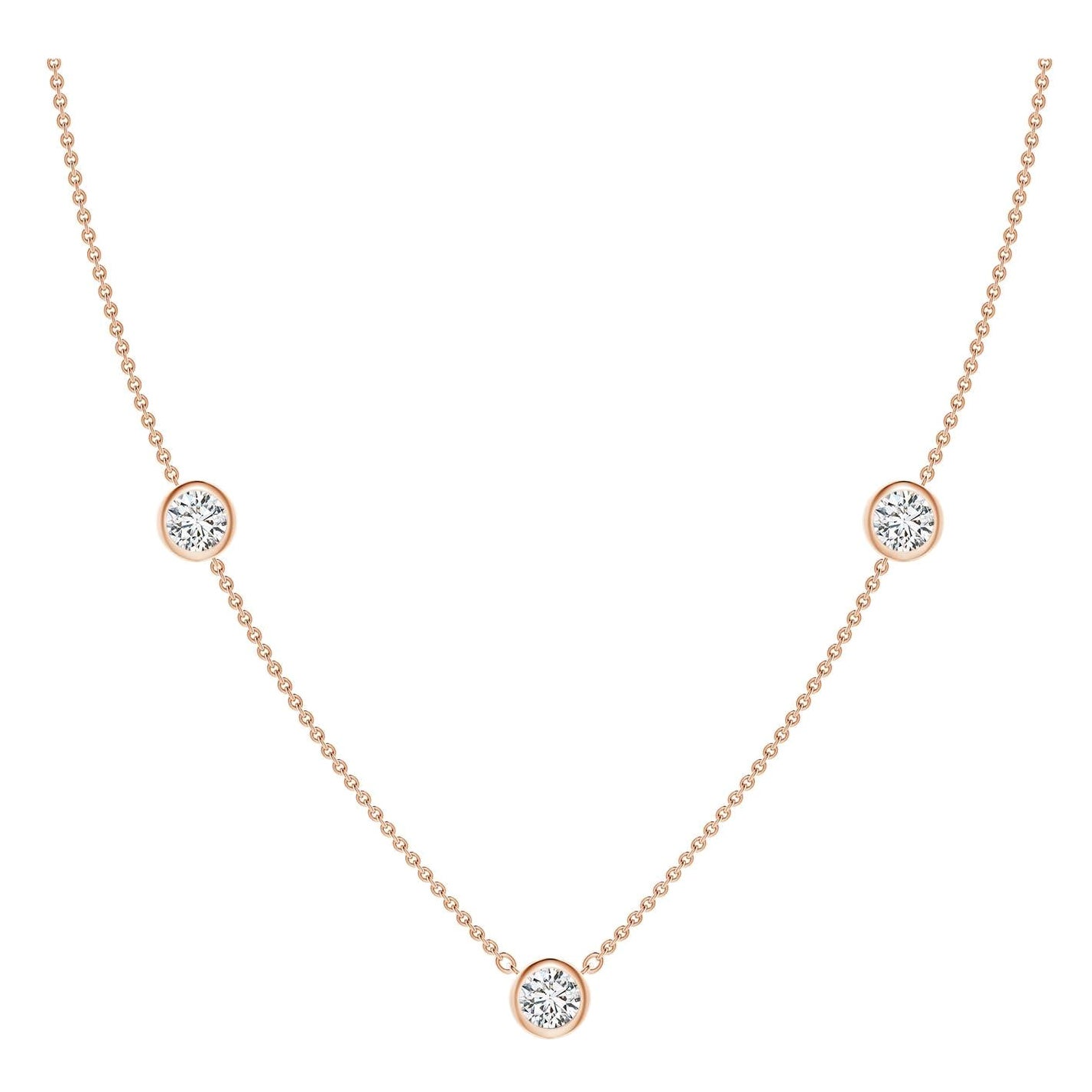 Collana con catena di diamanti Angara Nature con castone rotondo da 1,5 carati in oro rosa 14 carati in vendita