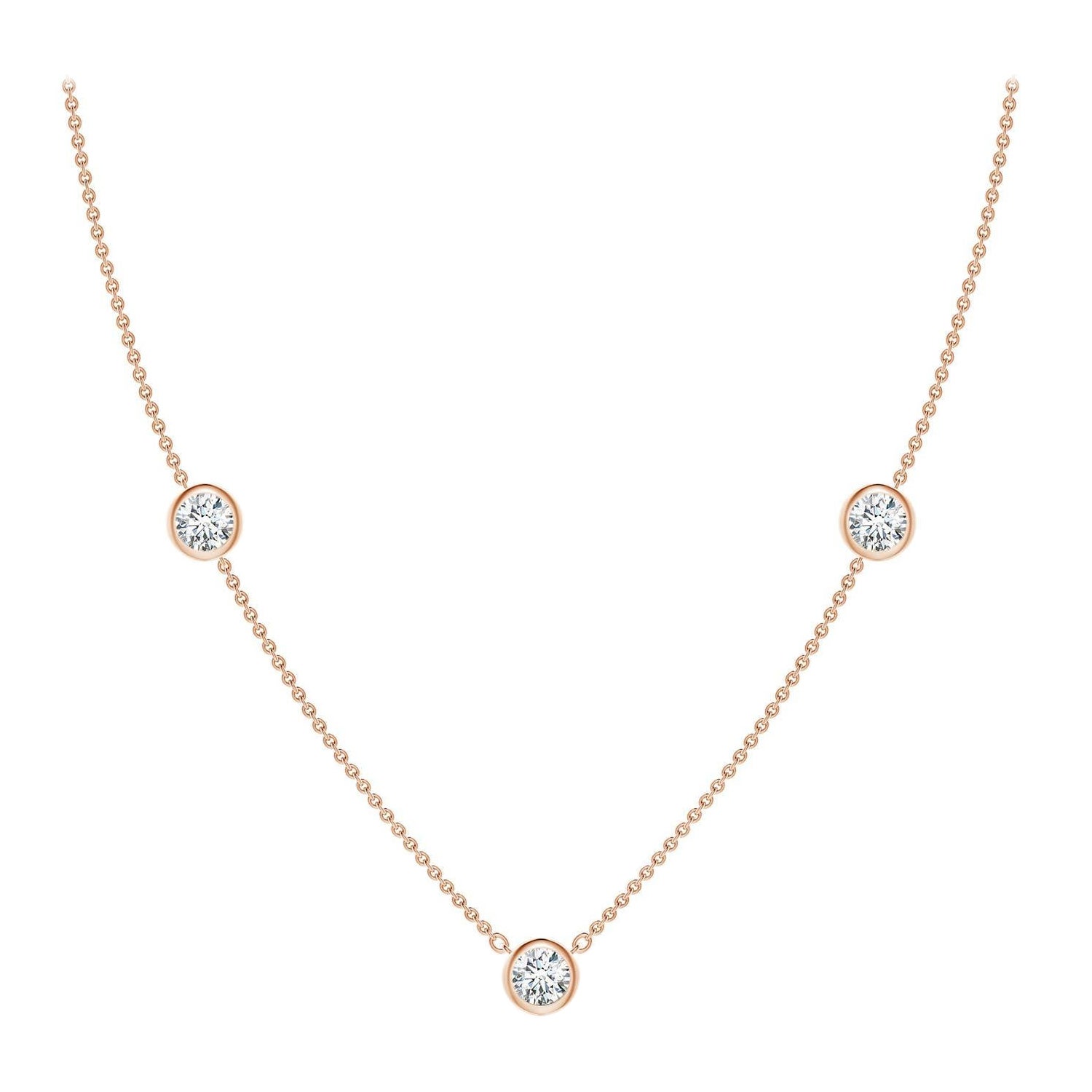 Collana con catena di diamanti Angara Nature con castone rotondo da 1,5 carati in oro rosa 14 carati