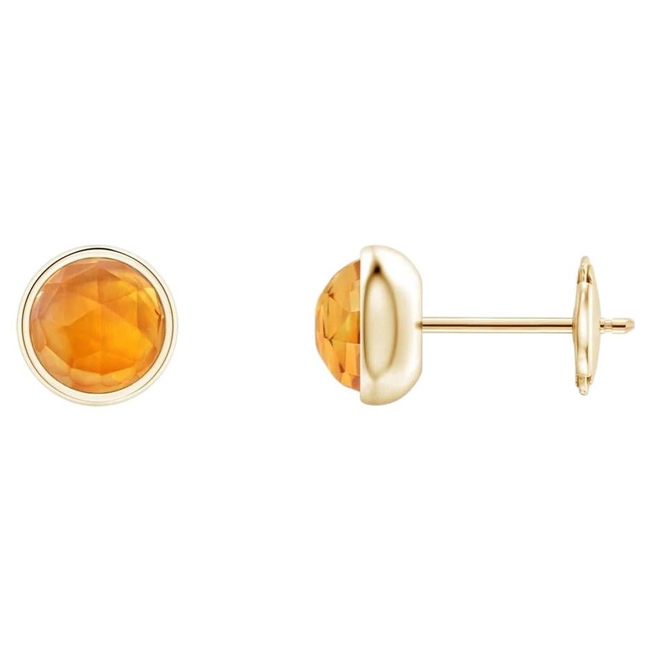 Natural Bezel-Set Round Cabochon 1.16ct Citrine Stud Earring in 14K Gold For Sale