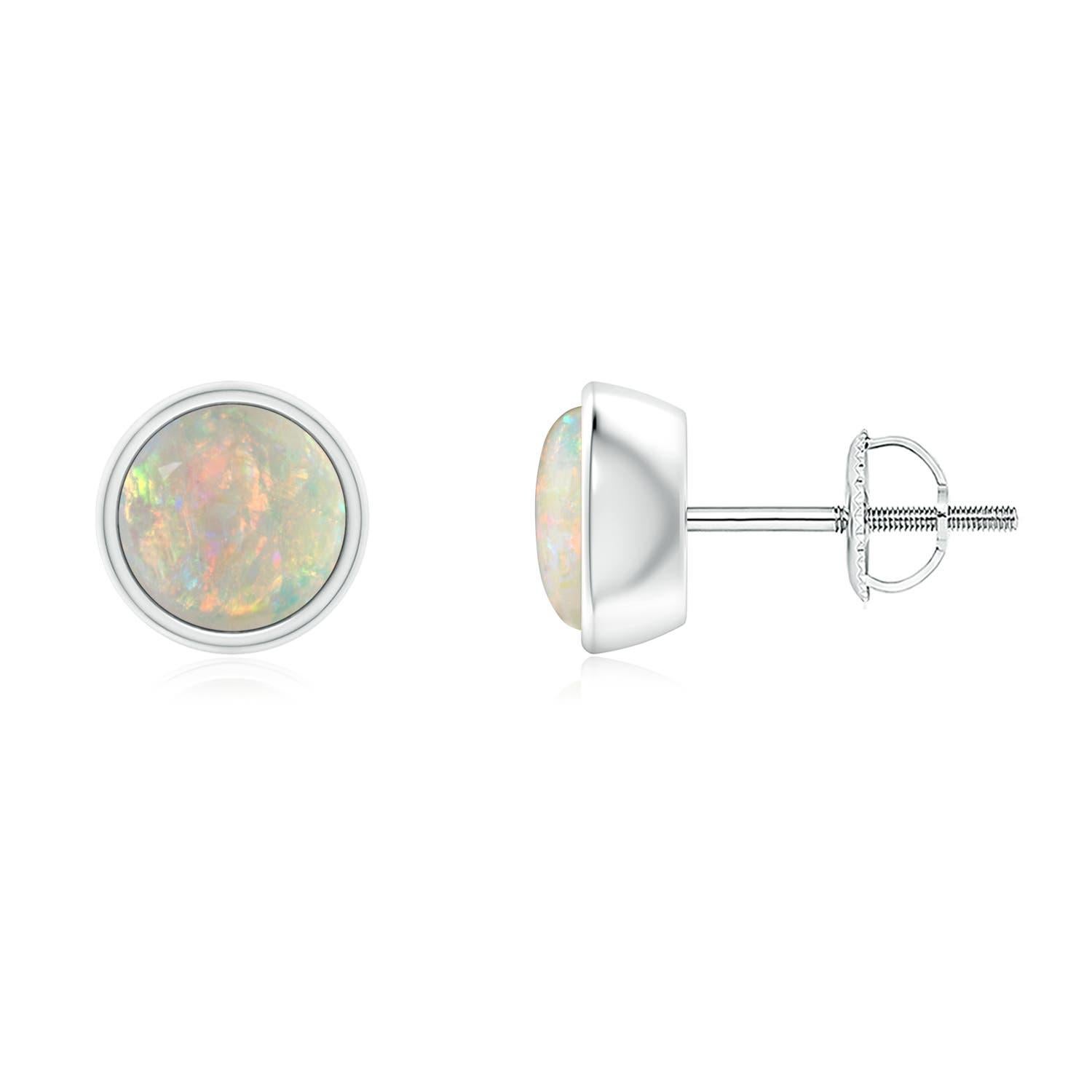 Angara Natural Bezel-Set Round Cabochon 1ct Opal Stud Earrings in 14K Solid Gold For Sale 2