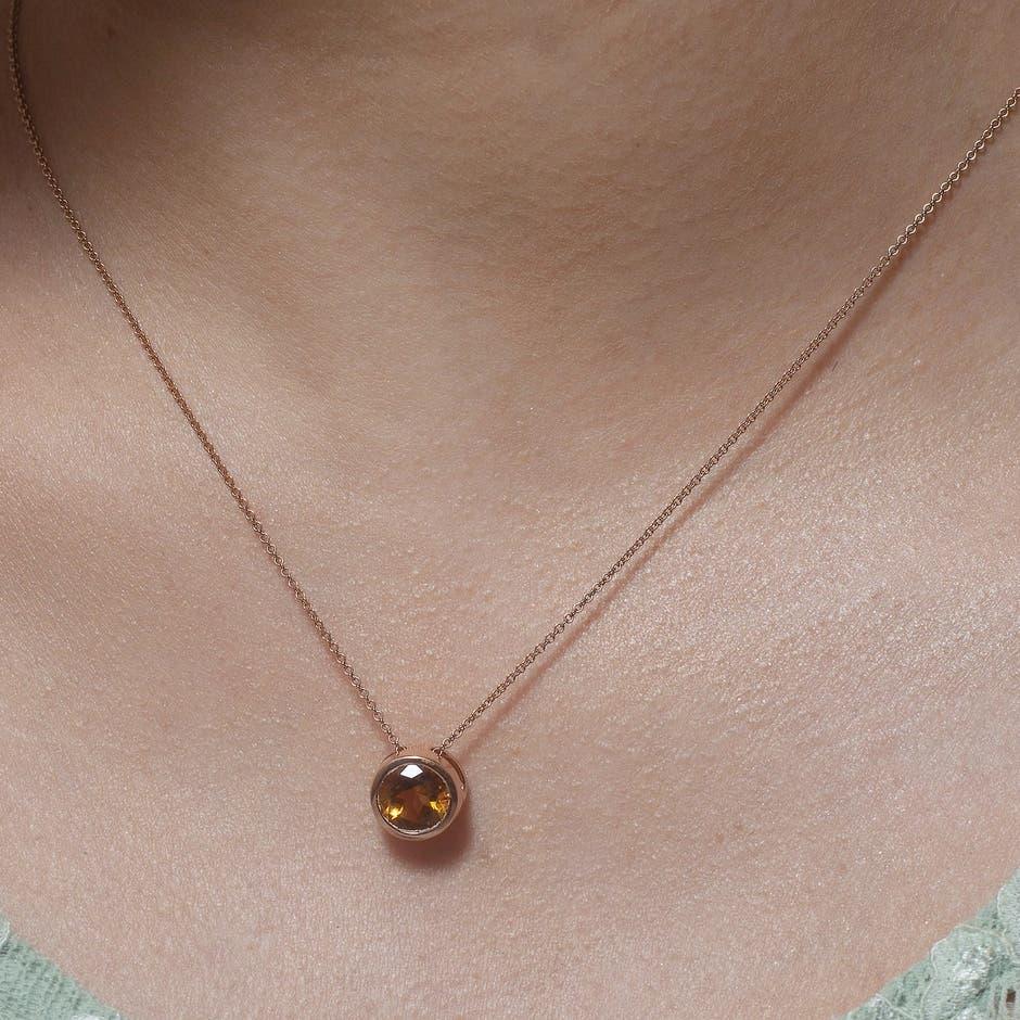 Modern Angara Natural Bezel-Set Round Citrine Solitaire Pendant in 14K Solid Gold For Sale