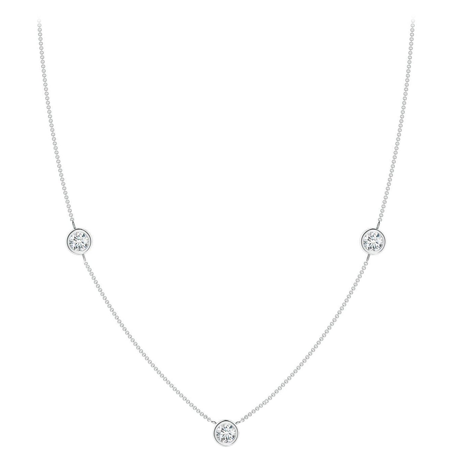 Collana a catena con diamanti rotondi incastonati di Angara Natural Bezel-Set in oro bianco 14K