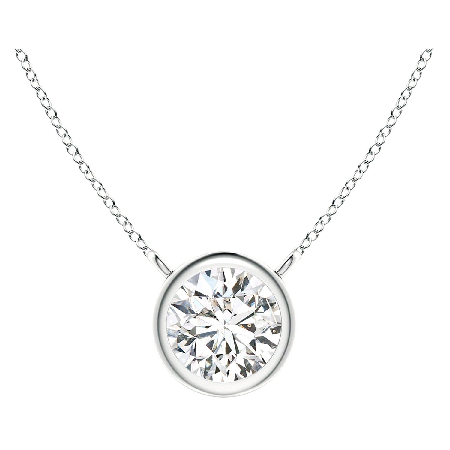 Collana Angara con solitario di diamanti rotondi naturali incastonati in oro massiccio 14 carati