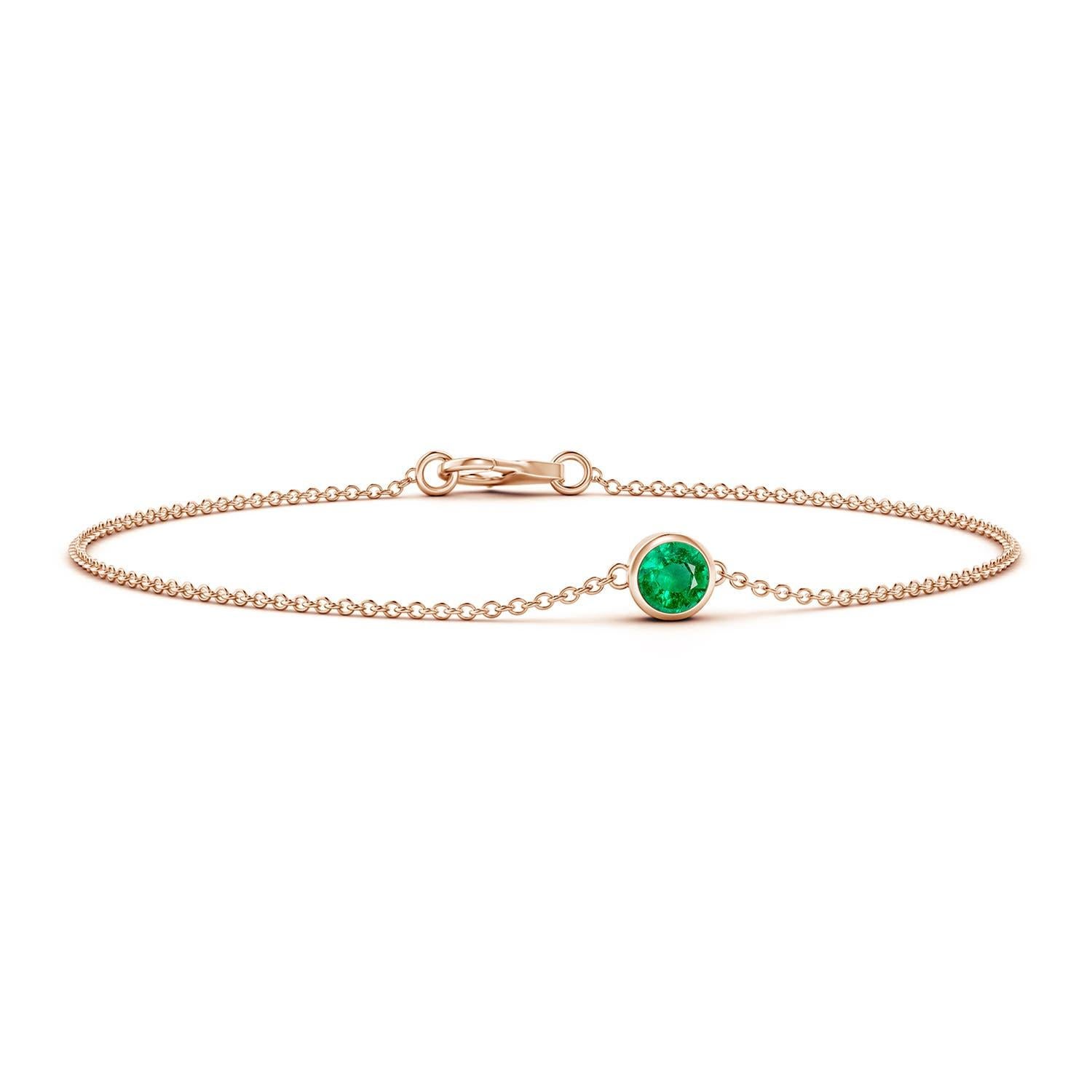 Angara Natural Bezel-Set Round Emerald Chain Bracelet 14K Solid Gold for Women For Sale 1