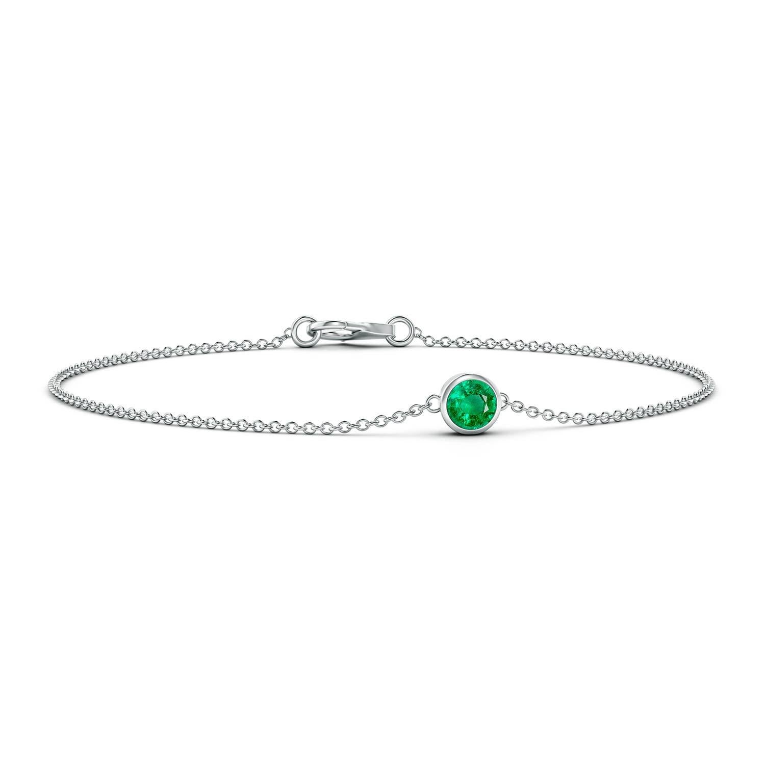 Angara Natural Bezel-Set Round Emerald Chain Bracelet 14K Solid Gold for Women For Sale 2