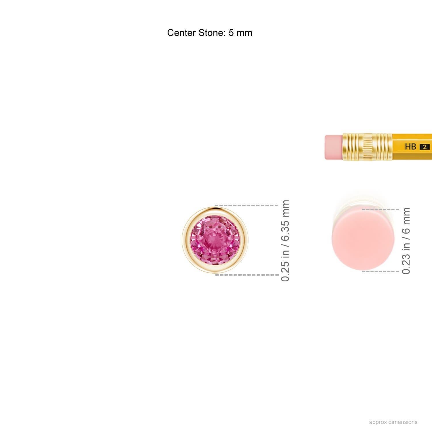 Taglio rotondo Ciondolo solitario con zaffiro rosa rotondo incastonato a castone di Angara in oro massiccio 14K in vendita