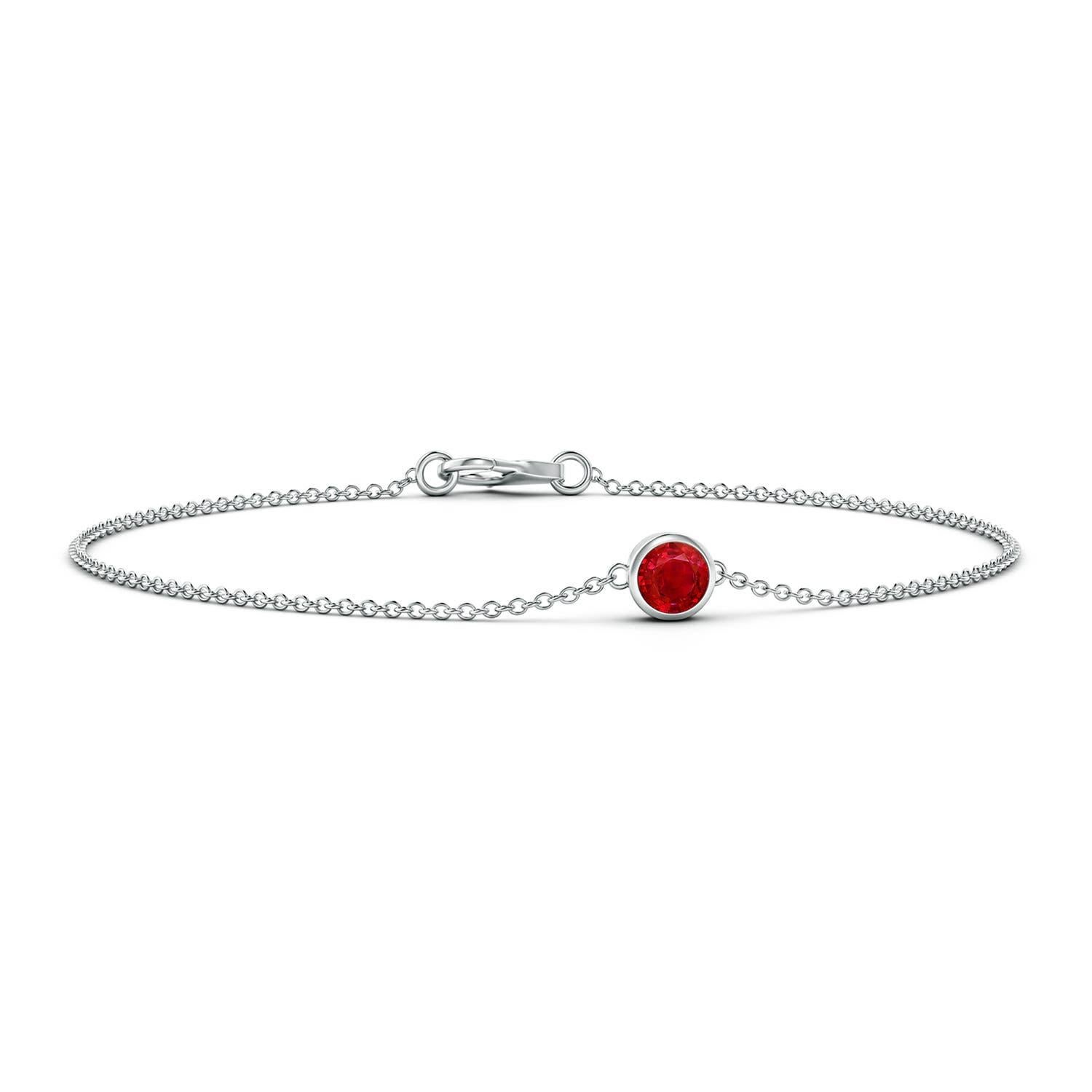 Women's Angara Natural Bezel-Set Round Ruby Chain Bracelet in 14K Solid Gold for Women For Sale