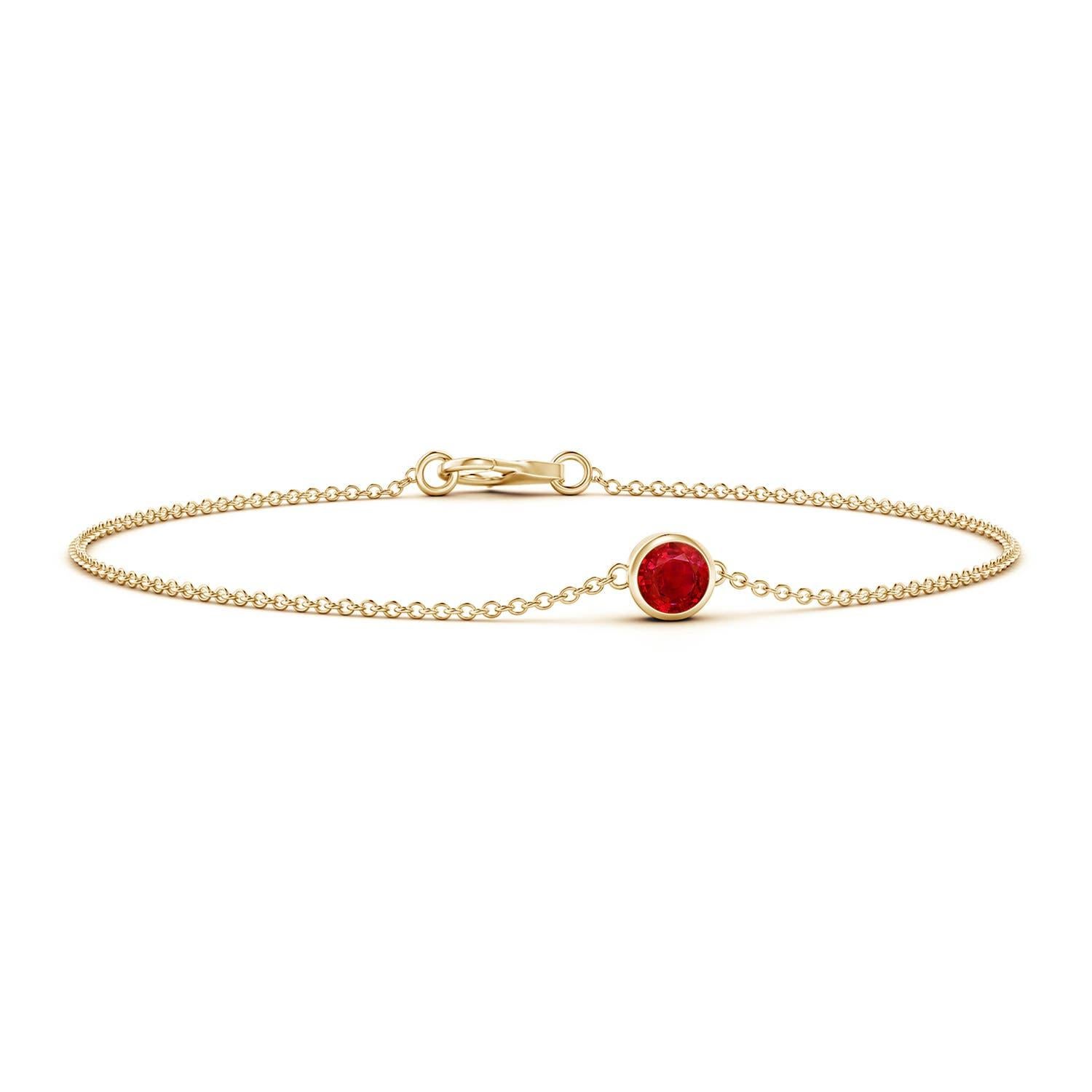 Angara Natural Bezel-Set Round Ruby Chain Bracelet in 14K Solid Gold for Women For Sale 1