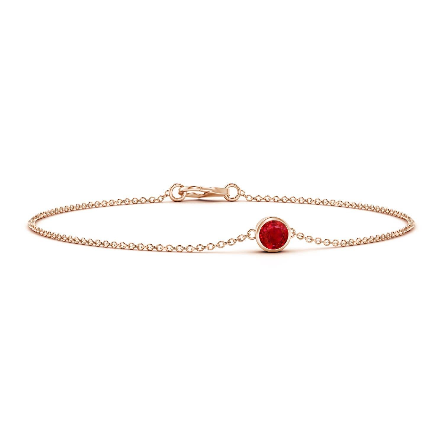 Angara Pulsera de cadena con rubí redondo natural engastado en oro macizo de 14 quilates para mujer