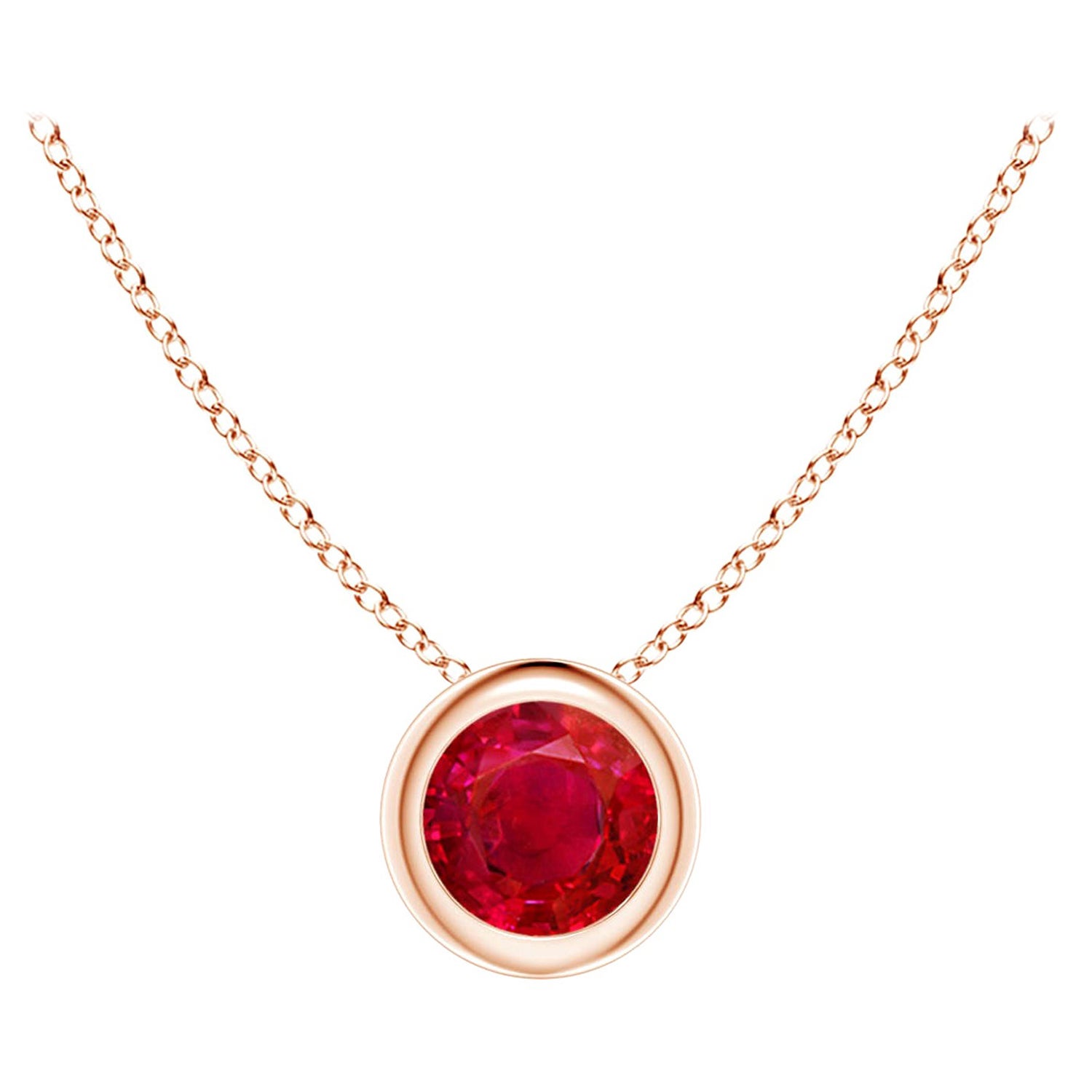Pendentif solitaire en or rose 14 carats avec rubis rond naturel (taille 4 mm) en vente