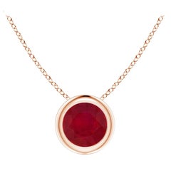 ANGARA Natural Bezel-Set Round Ruby Solitaire Pendant in 14K Rose Gold for Women