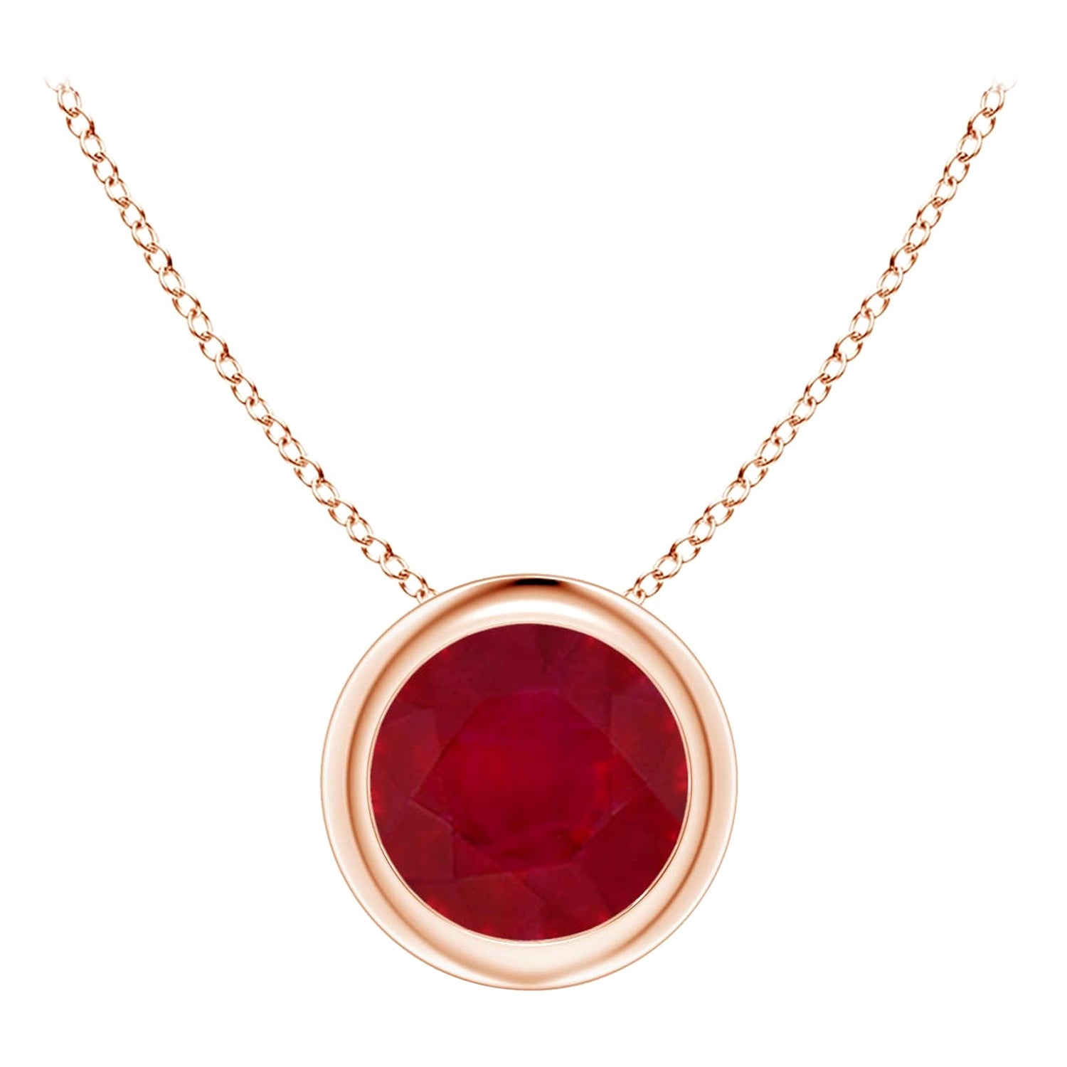 Pendentif solitaire en or rose 14 carats avec rubis rond naturel (taille 6 mm)