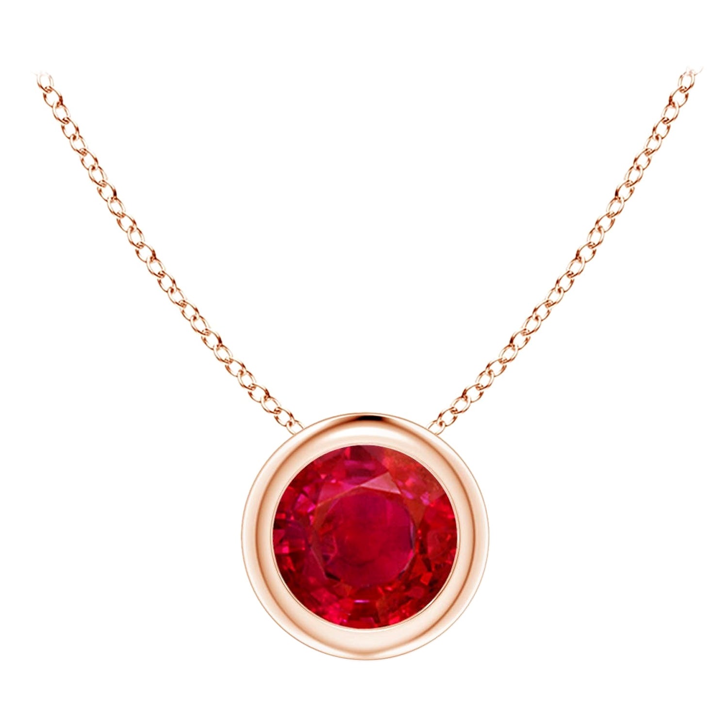 Pendentif solitaire en or rose 14 carats avec rubis rond naturel (taille 5 mm)