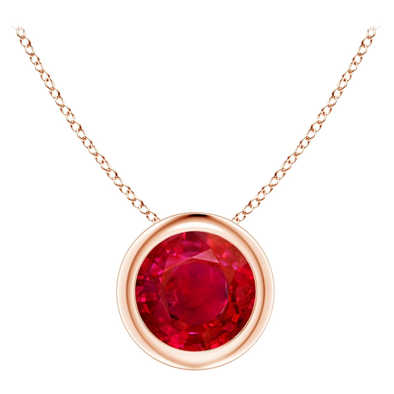 Pendentif solitaire en or rose 14 carats avec rubis rond naturel (taille 6 mm)