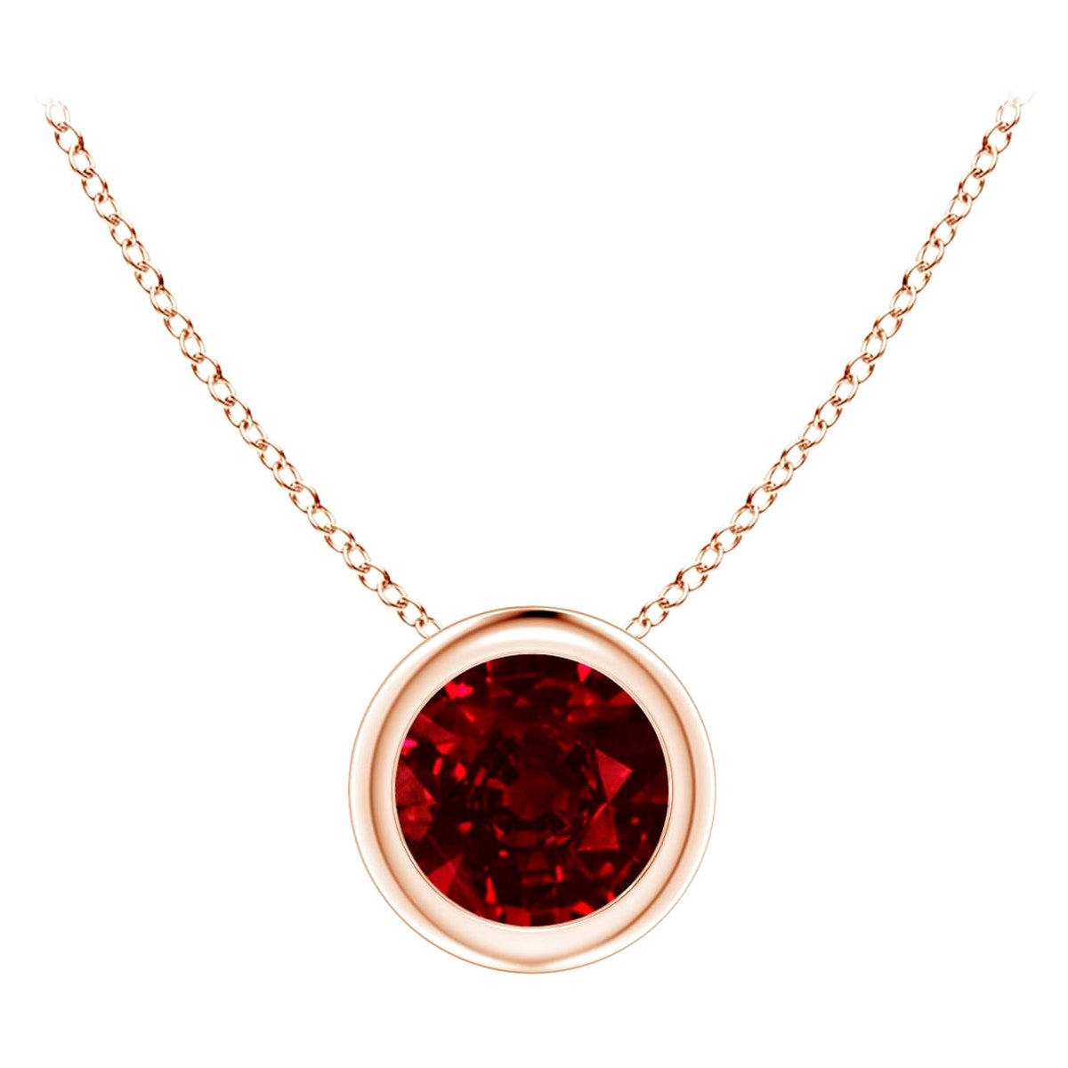 Pendentif solitaire en or rose 14 carats avec rubis rond naturel (taille 5 mm)
