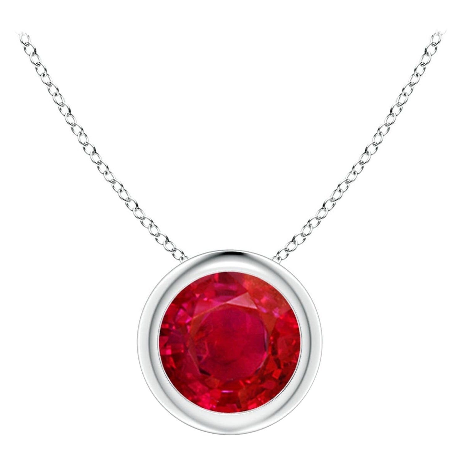 Pendentif solitaire en or blanc 14 carats avec rubis rond naturel (taille 6 mm)