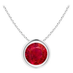 Pendentif solitaire en or blanc 14 carats avec rubis rond naturel (taille 6 mm)