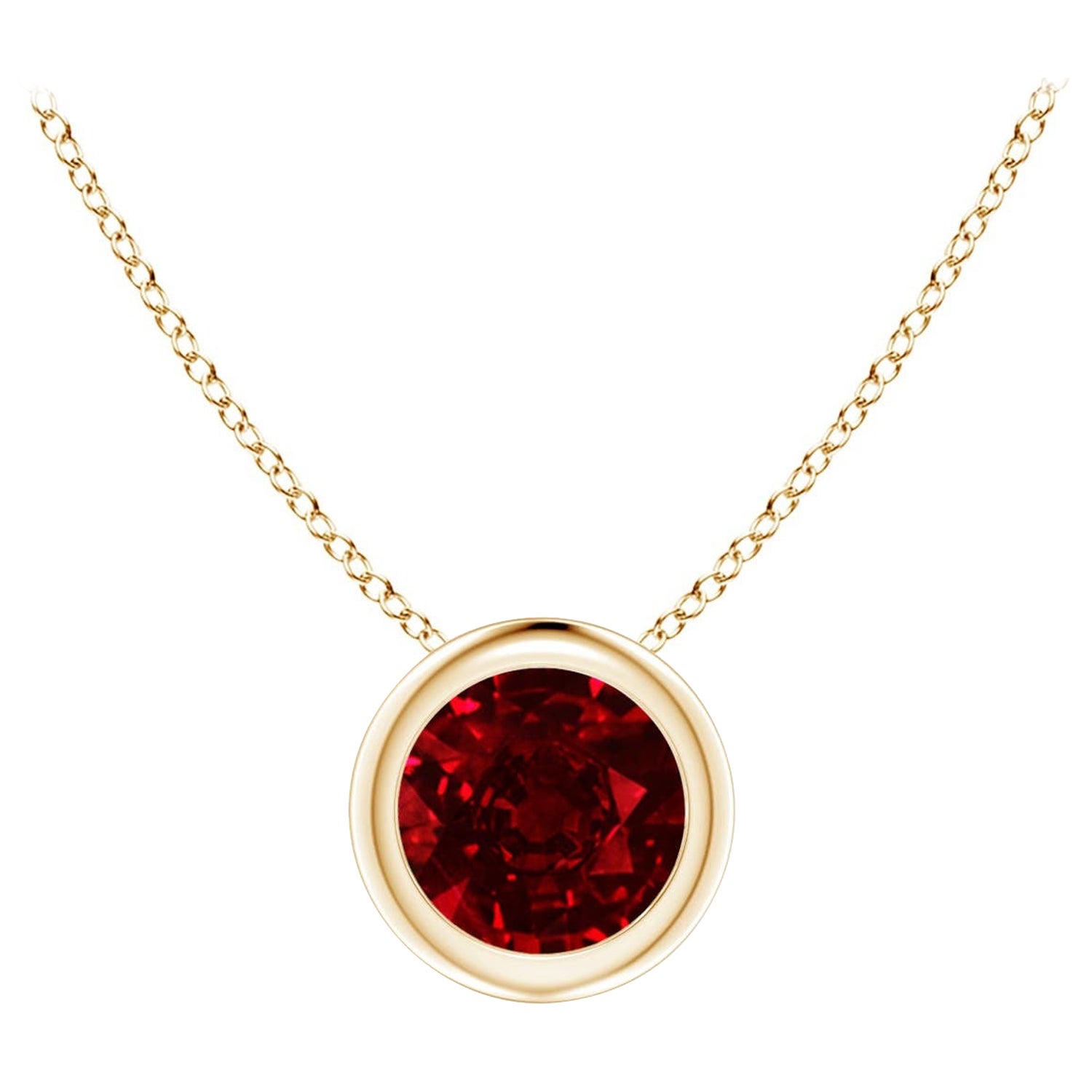Colgante Solitario de Rubí Redondo Natural en Oro Amarillo de 14K (Tamaño-5mm)