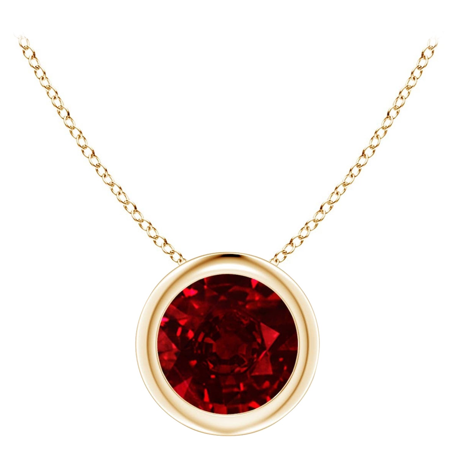 Colgante Solitario de Rubí Redondo Natural en Oro Amarillo de 14K (Tamaño-6mm)