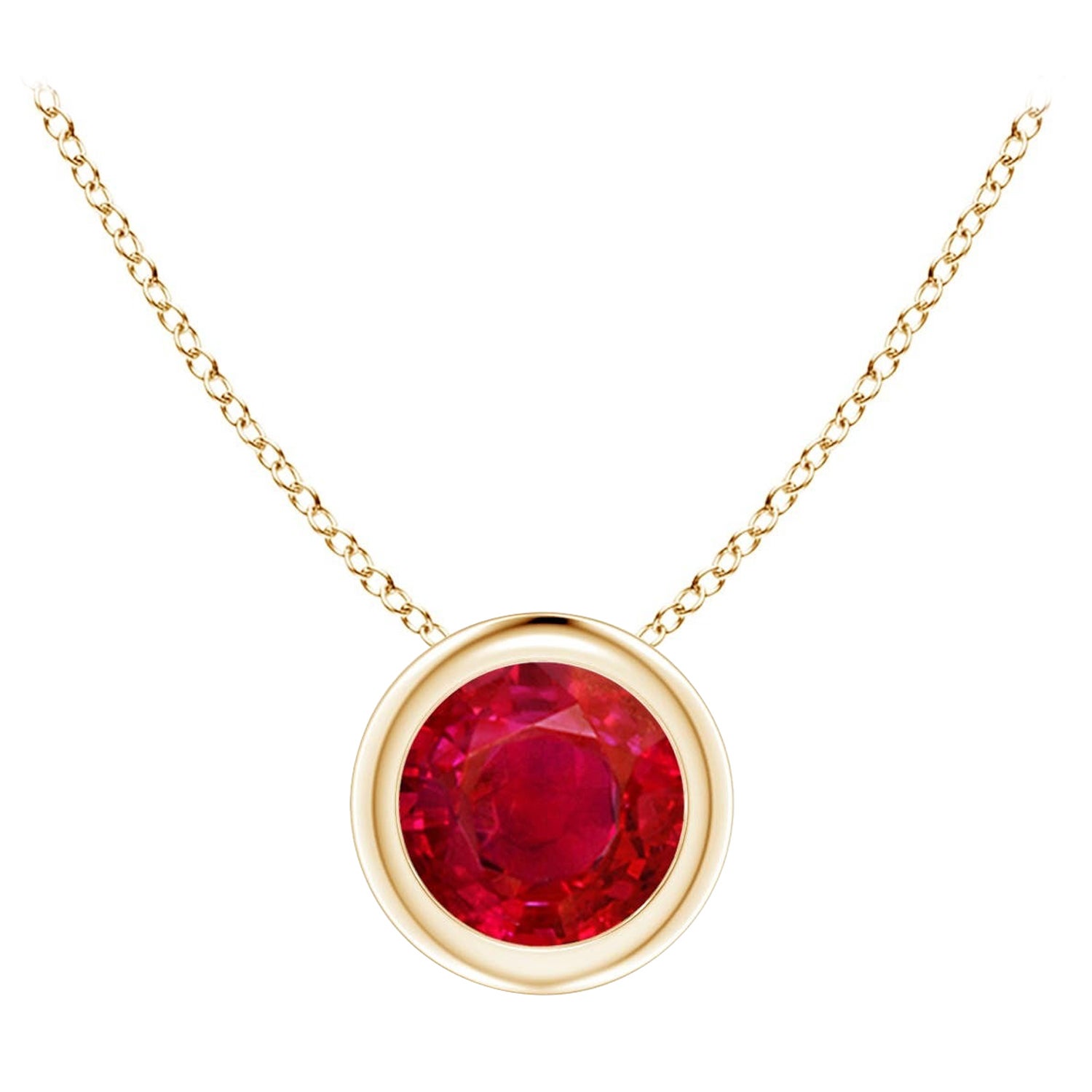 ANGARA Natural Bezel-Set Round Ruby Solitaire Pendant in 14K Yellow Gold