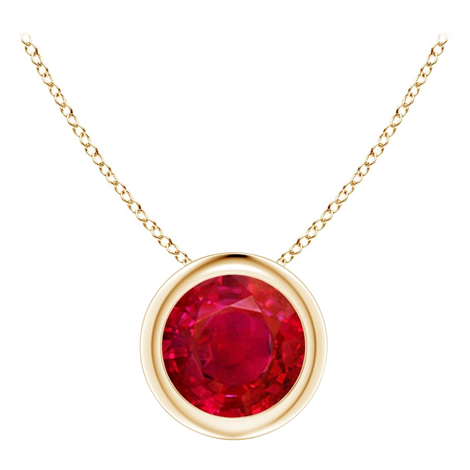 ANGARA Natural Bezel-Set Round Ruby Solitaire Pendant in 14K Yellow Gold