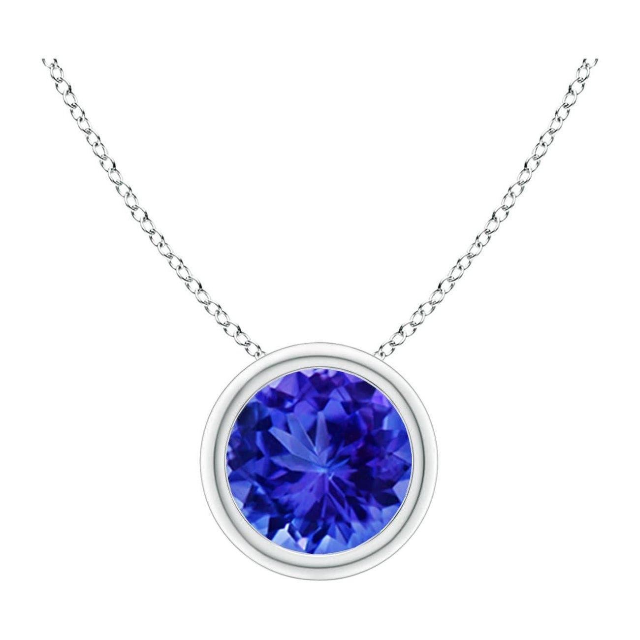 Ciondolo con solitario di tanzanite tonda incastonata a castone di Angara in oro massiccio 14K