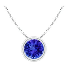 Ciondolo con solitario di tanzanite tonda incastonata a castone di Angara in oro massiccio 14K