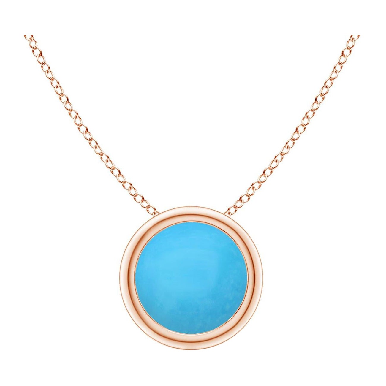 Ciondolo con solitario di turchese rotondo Angara con castone naturale in oro massiccio 14K