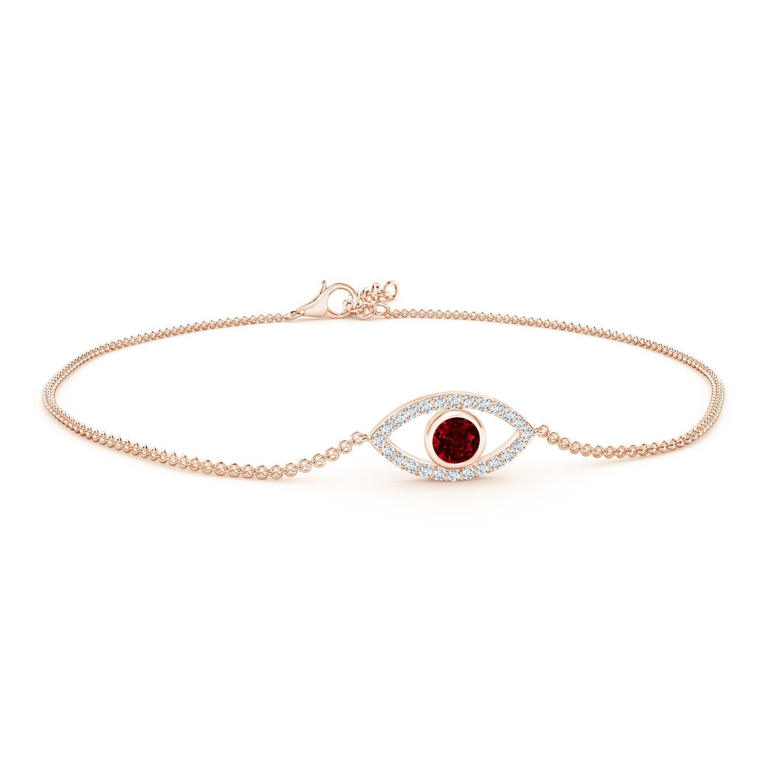 De las mujeres Angara Brazalete de mal de ojo con rubí natural engastado en bisel y diamantes en oro macizo de 14 quilates en venta