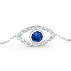 Angara Natural Bezel-Set Sapphire & Diamond Evil Eye Bracelet in 14K Solid Gold