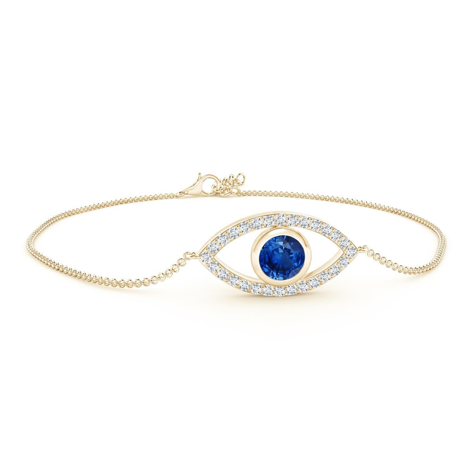 Bracelet œil du mal Angara en or massif 14K avec saphirs et diamants sertis sur lunette en vente 1