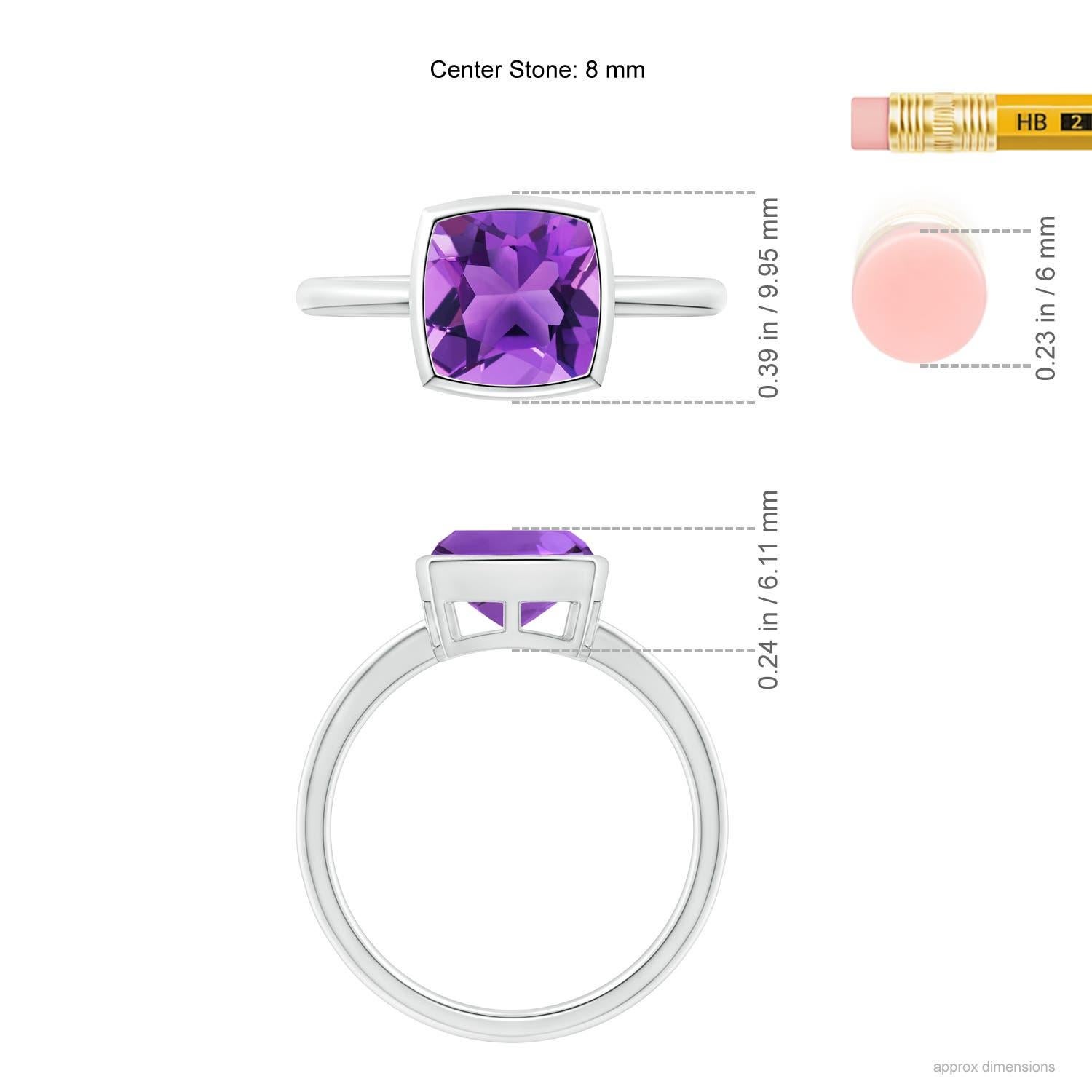 De las mujeres Angara Anillo de amatista natural en oro macizo de 14 quilates con bisel, solitario y cojín de 2,2 quilates en venta