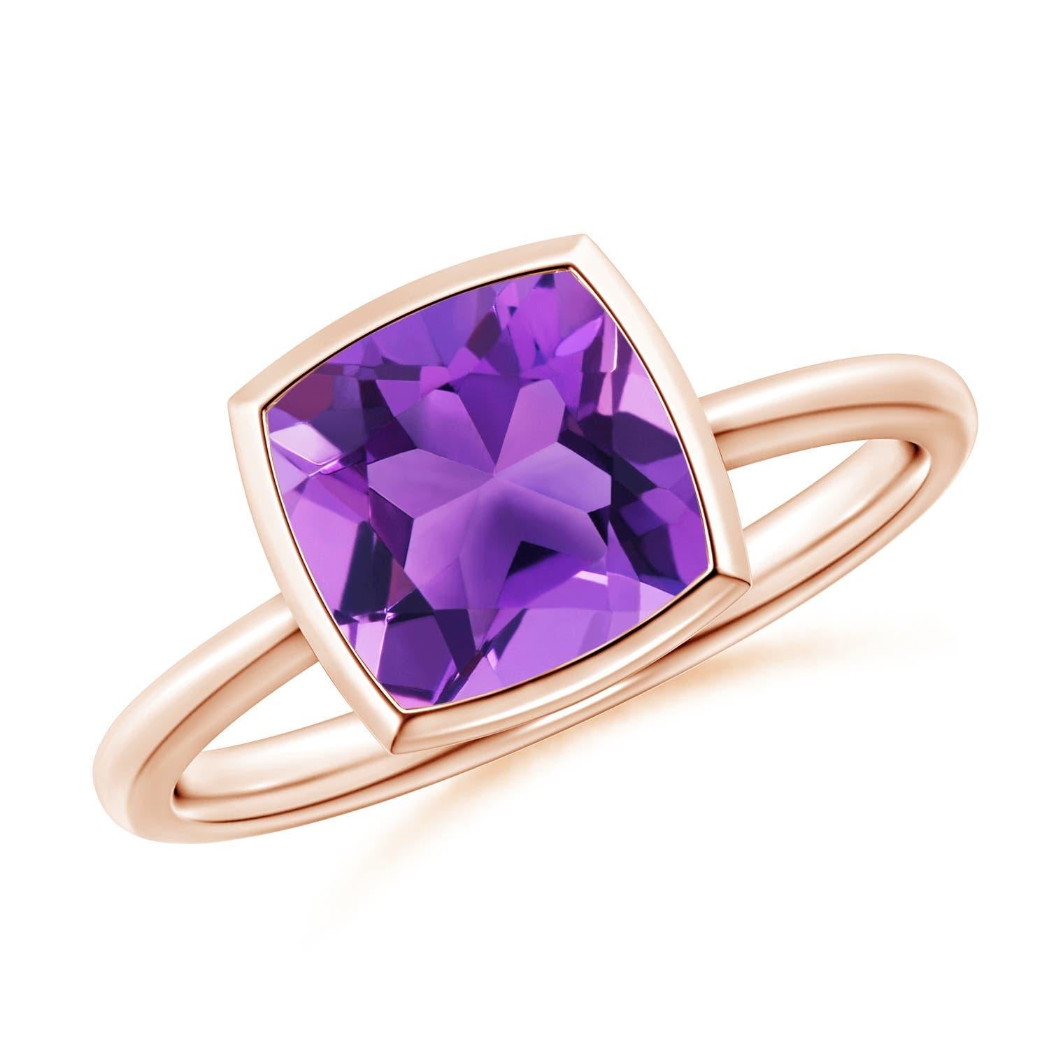 Angara Anillo de amatista natural en oro macizo de 14 quilates con bisel, solitario y cojín de 2,2 quilates en venta 2