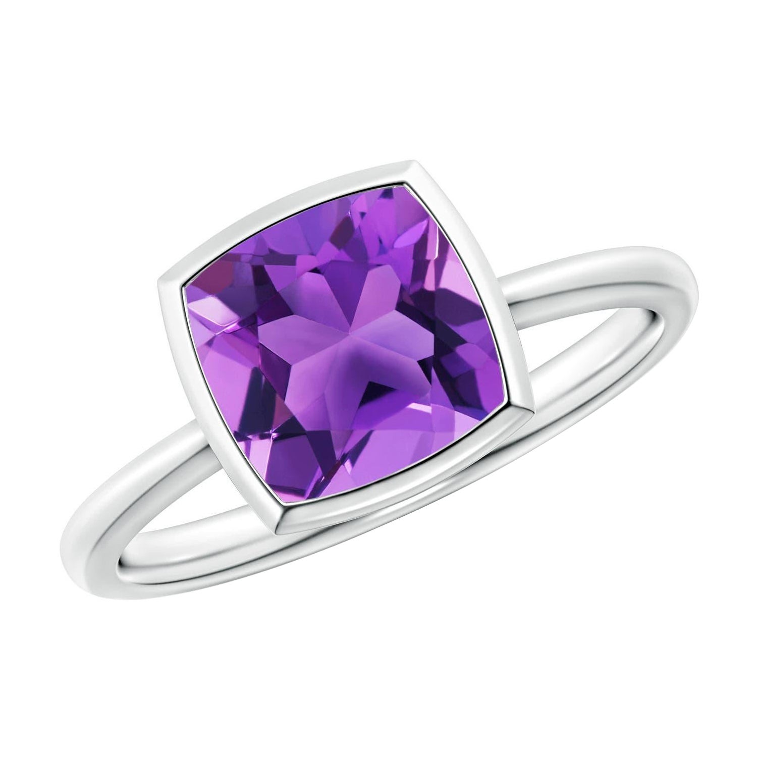 Angara Anillo de amatista natural en oro macizo de 14 quilates con bisel, solitario y cojín de 2,2 quilates