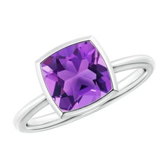 Angara Anillo de amatista natural en oro macizo de 14 quilates con bisel, solitario y cojín de 2,2 quilates