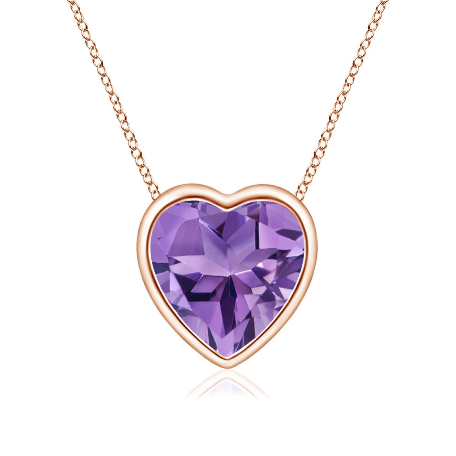 Angara Natural Bezel-Set Solitaire Heart Amethyst Pendant in 14K Solid Gold For Sale 1