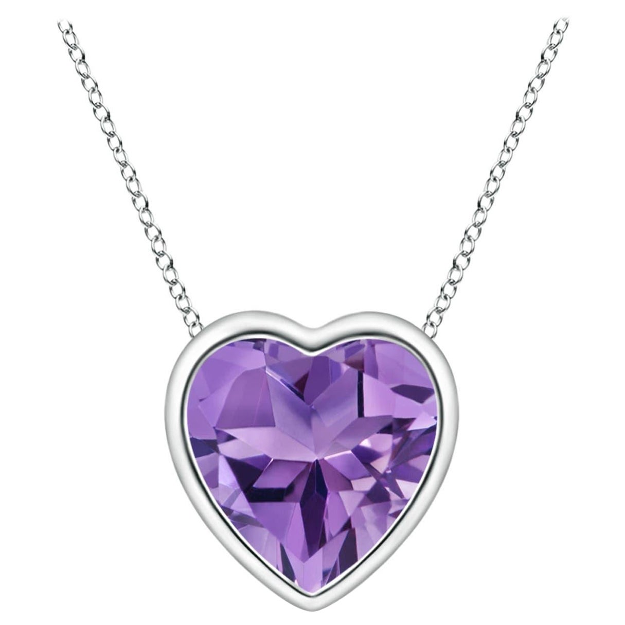 Angara Natural Bezel-Set Solitaire Heart Amethyst Pendant in 14K Solid Gold For Sale