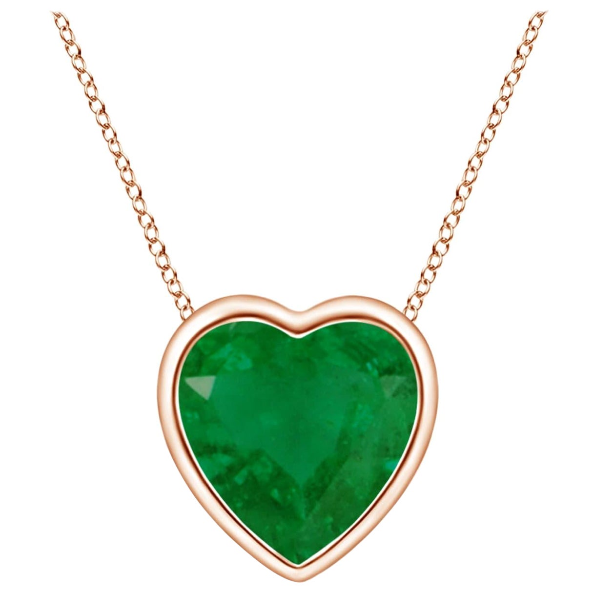 Colgante Esmeralda Corazón Solitario con Bisel Natural Angara en Oro Rosa de 14K