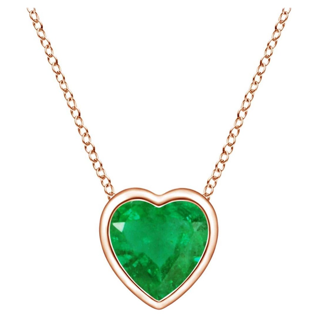 Colgante Esmeralda Corazón Solitario con Bisel Natural Angara en Oro Rosa de 14K