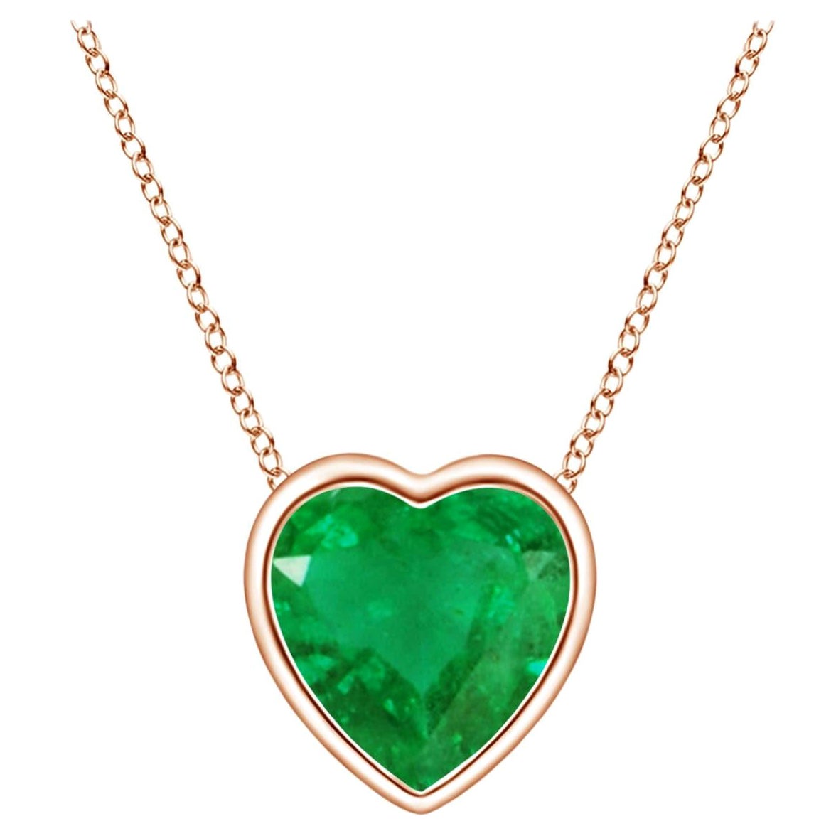 Colgante Esmeralda Corazón Solitario con Bisel Natural Angara en Oro Rosa de 14K