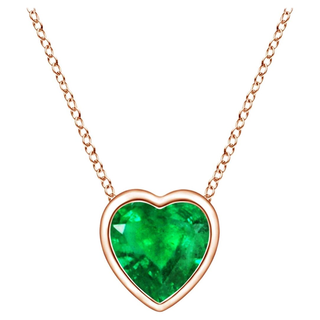 Colgante Esmeralda Corazón Solitario con Bisel Natural Angara en Oro Rosa de 14K