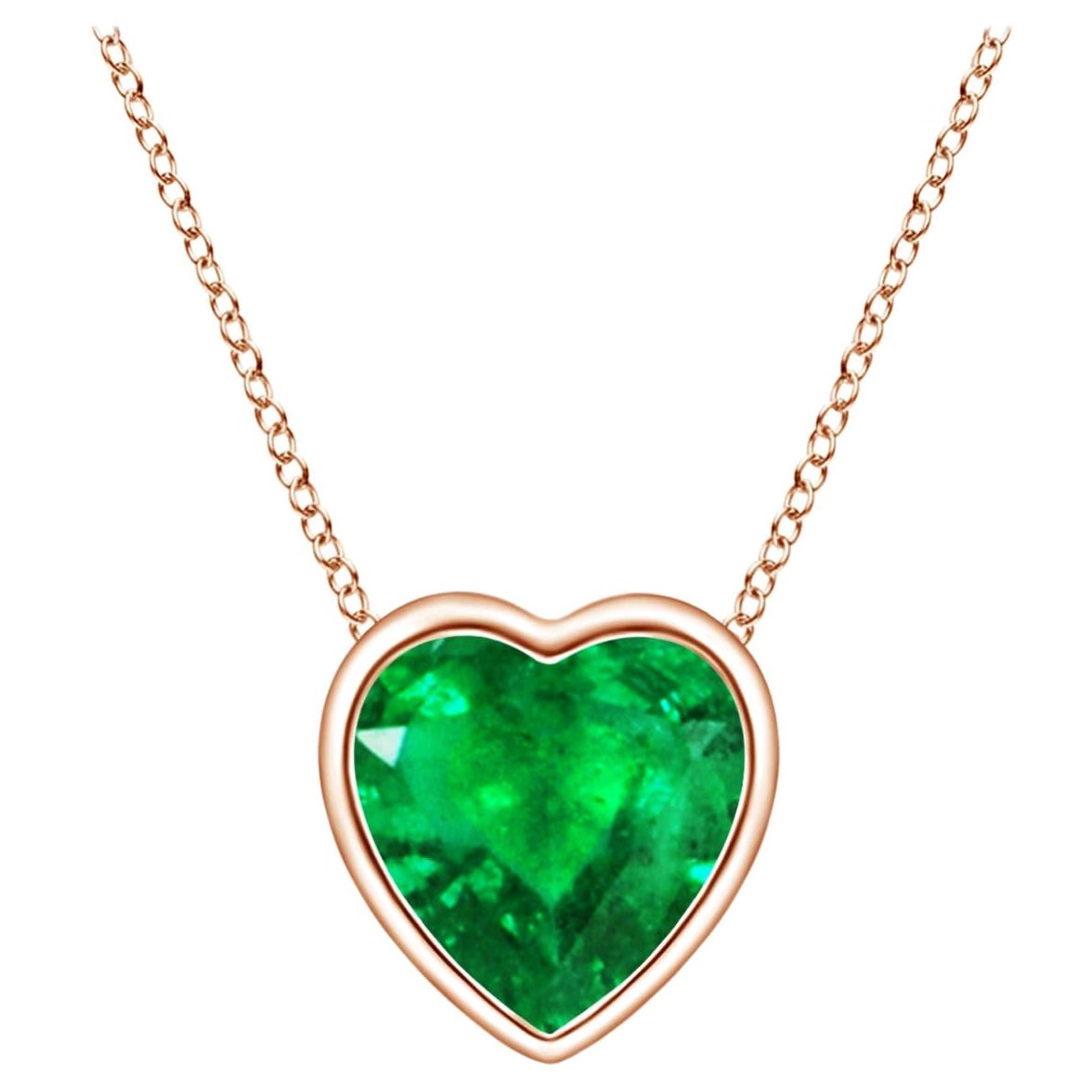 Colgante Esmeralda Corazón Solitario con Bisel Natural Angara en Oro Rosa de 14K