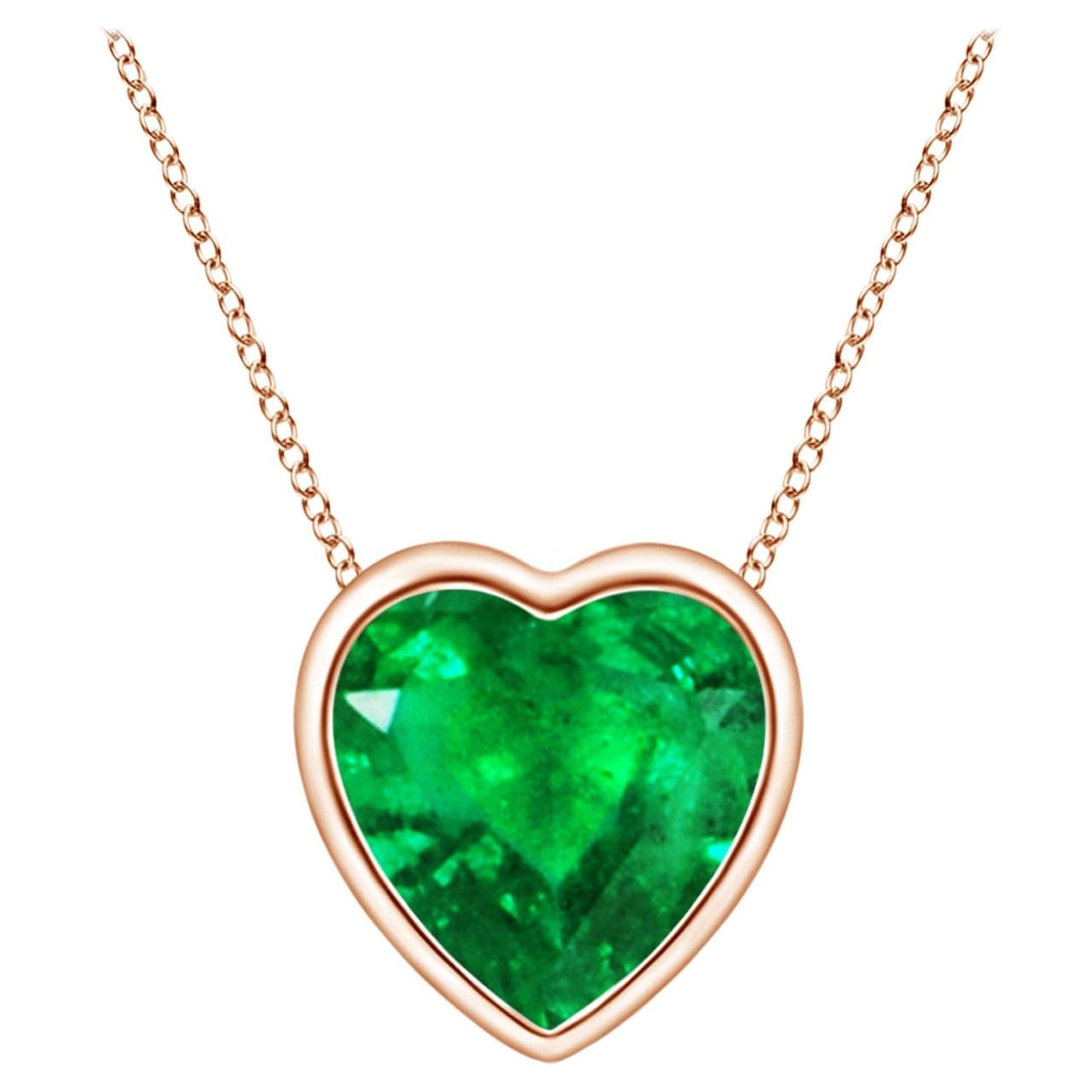 Colgante Esmeralda Corazón Solitario con Bisel Natural Angara en Oro Rosa de 14K