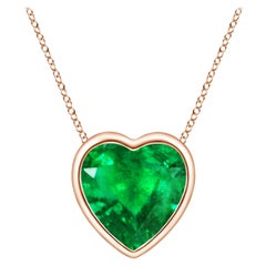 Angara Natural Bezel-Set Solitaire Heart Emerald Pendant in 14K Rose Gold