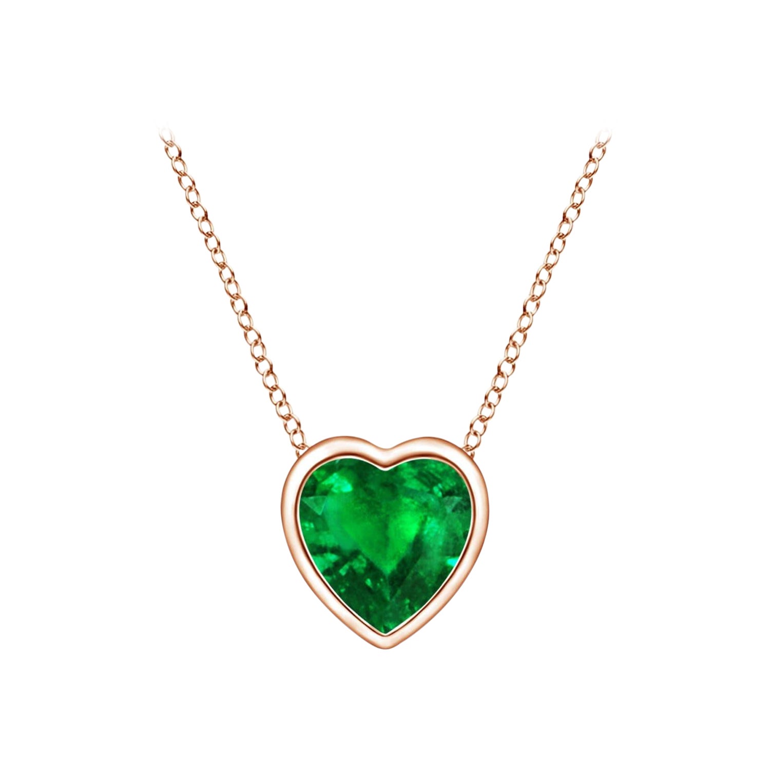 Colgante Esmeralda Corazón Solitario con Bisel Natural Angara en Oro Rosa de 14K en venta